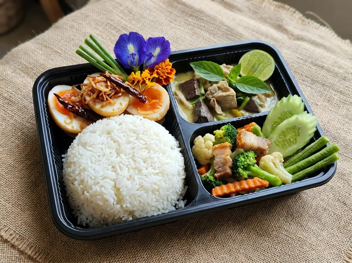 ข้าวราดแกงแบบกล่องแยก 3 ช่องสุดพรีเมียมเจ๊จุ๋มจิ๋ม